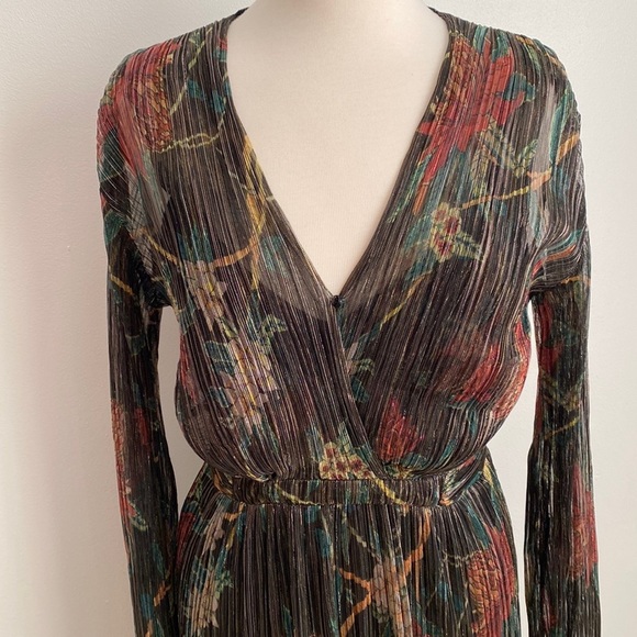 BA&SH Hendrix Metallic Plisse’ Floral Maxi Dress Size 6 - Picture 7 of 16